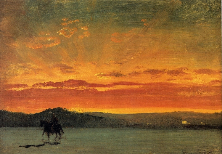 Albert Bierstadt Oil Painting Indian Rider at Sunset